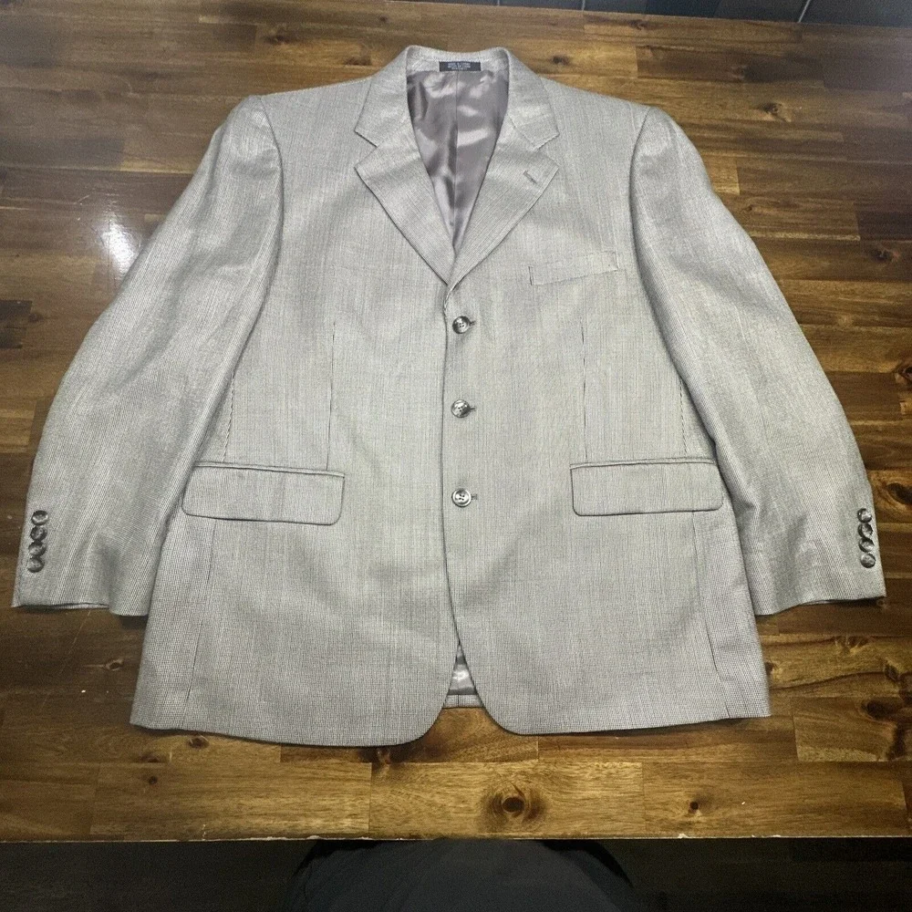 Stafford Mens Blazer Sport Coat 3 Button Casual Jacket 44S Silk Wool Blend Grey‎